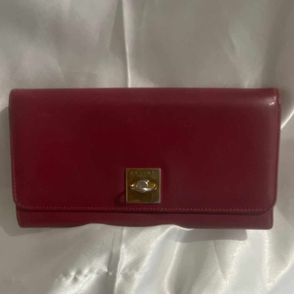 CELINE -  RARE!!! Red Gancini Leather Long Clutch/Wallet